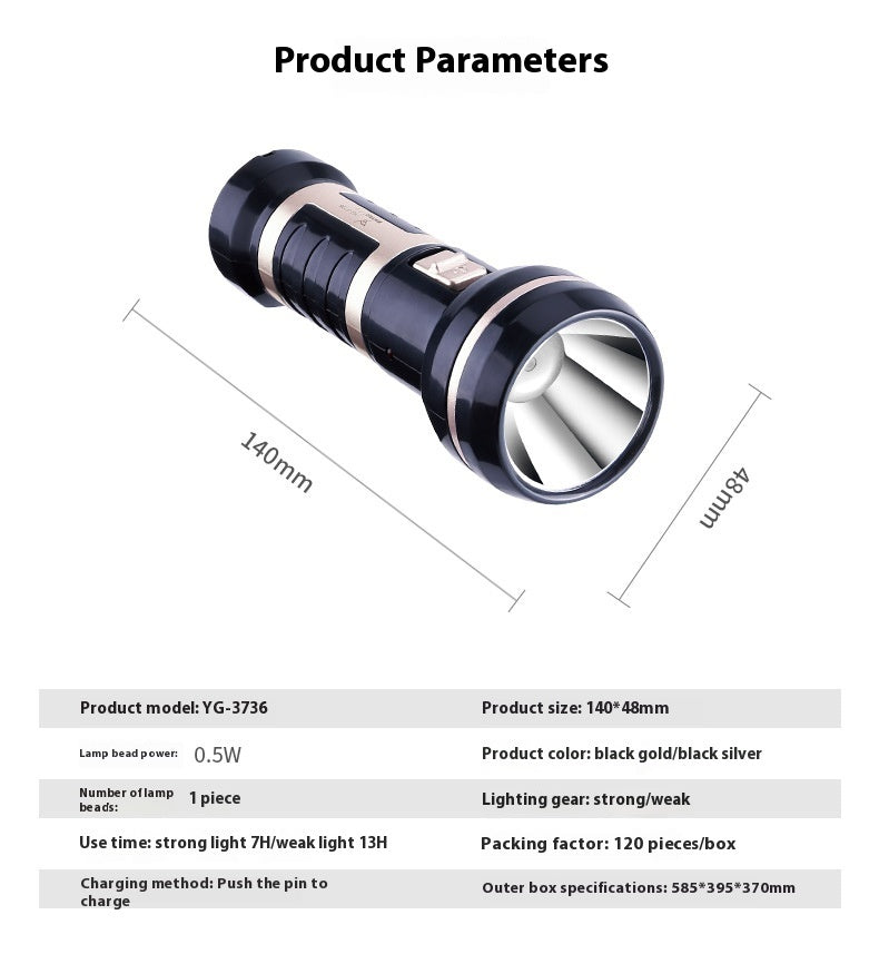 Led Flashlight Rechargeable Mini Plastic Home Lighting